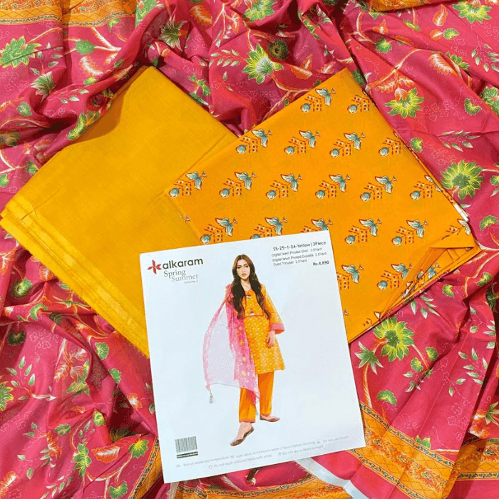 3PC Unstitch Alkaram Digital Lawn Printed Shirt 3.0 Yard Digital Printed 2.5 Yard...
