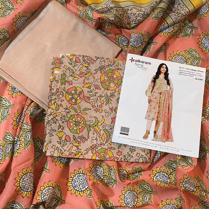 3PC Unstitch Alkaram Digital Lawn Printed Shirt 3.0 Yard Digital Printed 2.5 Yard...