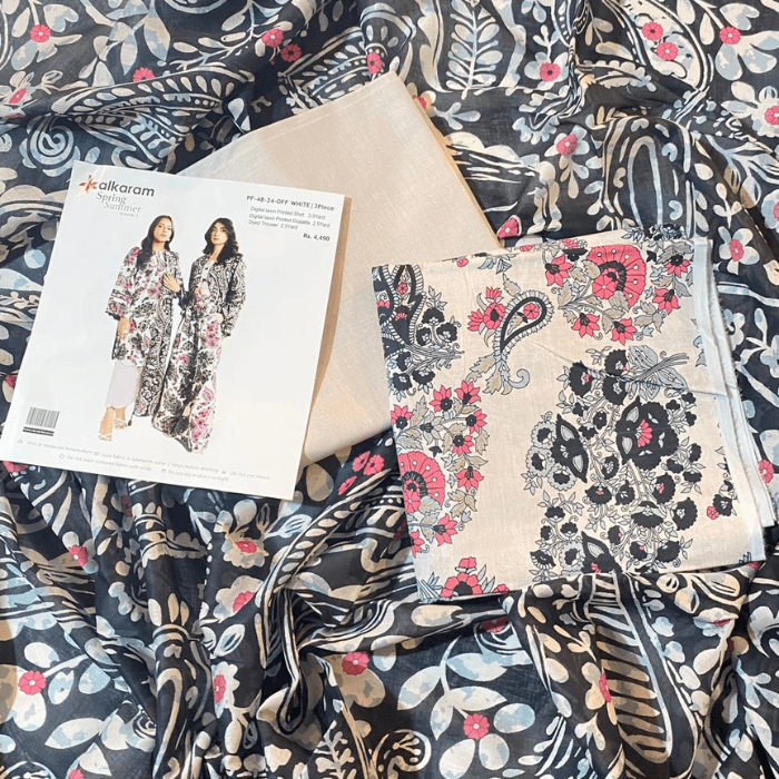 3PC Unstitch Alkaram Digital Lawn Printed Shirt 3.0 Yard Digital Printed 2.5 Yard...