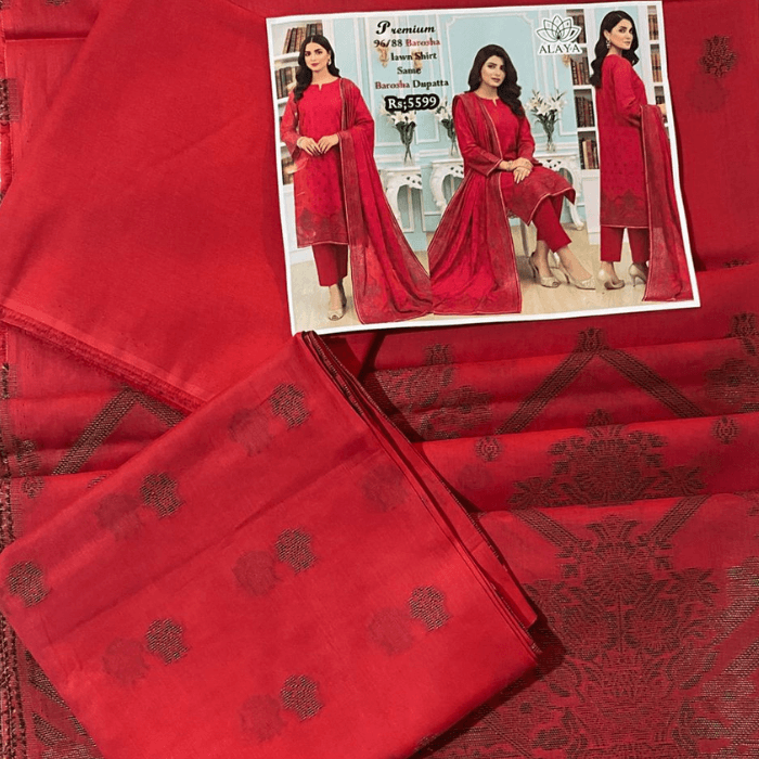 Alaya Premium 96/88 Barosha Lawn Shirt Same Dupatta Dyed Touser