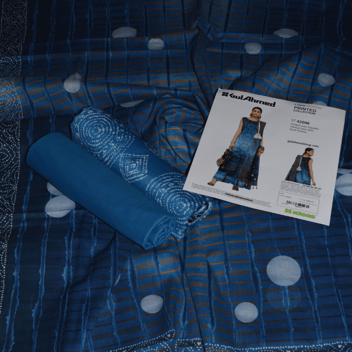 gulahmed 3pc unstitched printed lawn collection cl 42098 printed lawn shirt , dupatta and dyed trouser 
